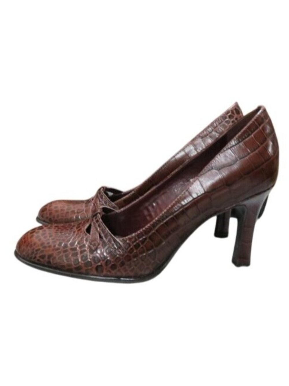 Franco Sarto Vulcan Italian Leather Chocolate Croc embossed pumps size 5.5